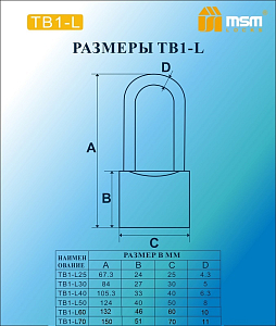 Замок навесной MSM TB1-L70 Блистер #235716